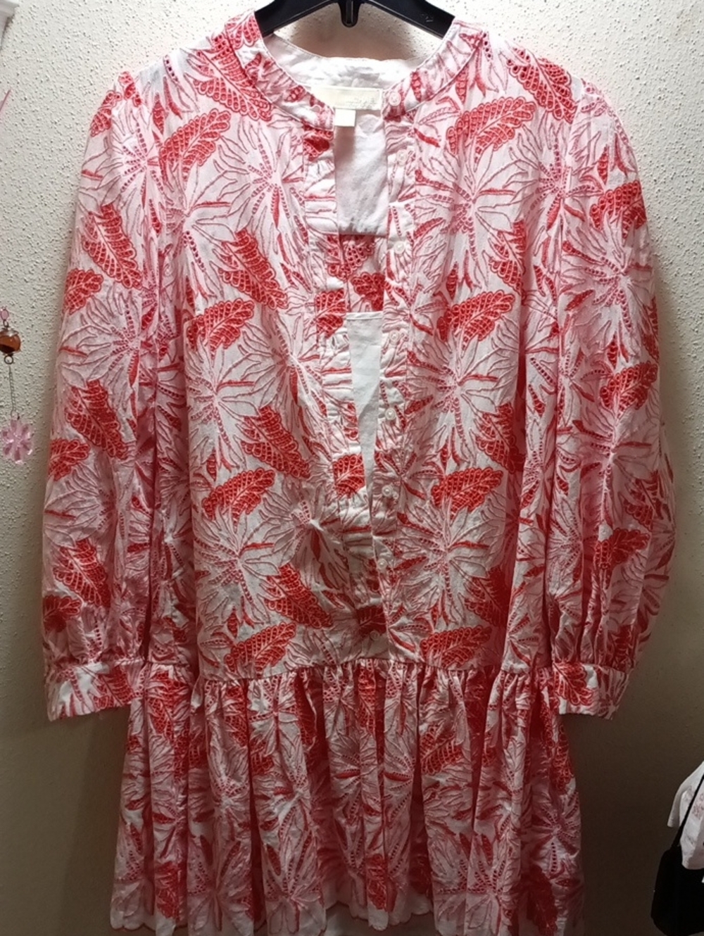 Michael kors Coral & White Overlay Embroidered Dress Size Med